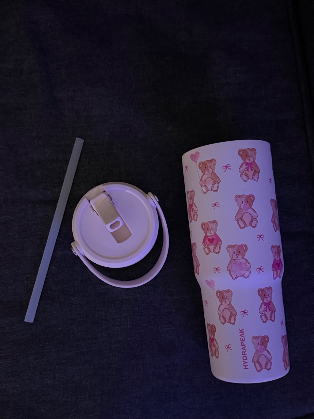 Hydrapeak Pink Bear Kids Tumbler With Straw And Handle